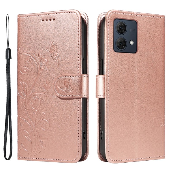For Motorola Moto G84 5G skinntelefonveske med aprikosblomstmønster Rose Gold