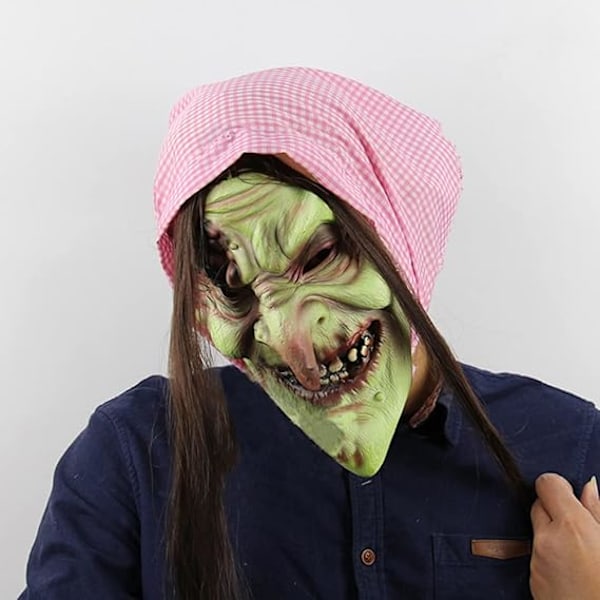 Gammal kvinna häxmask Halloween kostym läskig läskig fest cosplay dekoration tillbehör