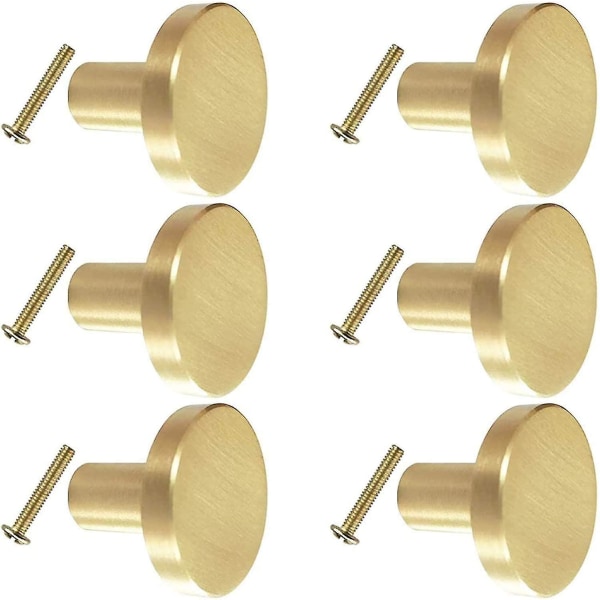 Runt handtag Mässingsknopp, 6st Solid 25mm Hårdvara Möbel Skåpdörr Låda Byrå Handtag Knoppar Med Skruvar För Kök Badrum Sovrum