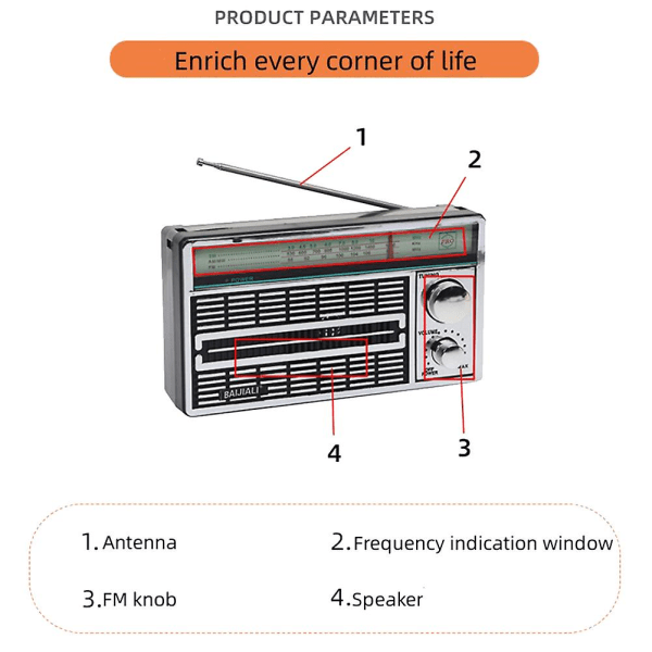 Kannettava Am/fm/sw Vintage Vanhusradio, Kannettava ulkoradio, Nupin säätönäppäin ulkokäyttöön