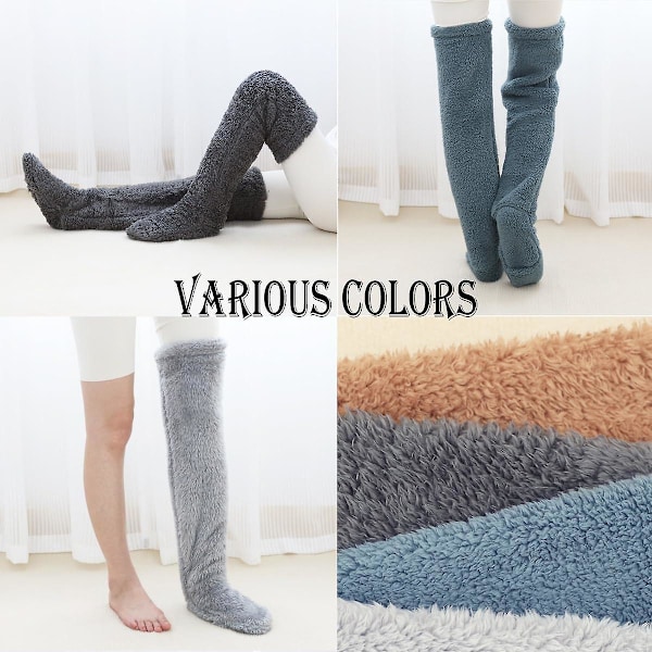 Teddy Legs Lange Strømper - Teddy Legs Strømper, Over Knæ Høj Fuzzy Leg Warmer Strømper Sjove Fuzzy Lange Vinter Strømper Gray