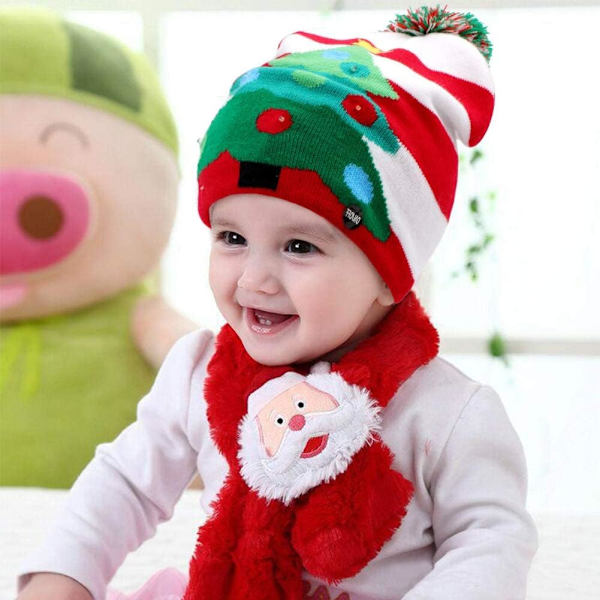 LED Julehue med Lys - Julehatte i Strik med 6 Farverige LED-Lys, Unisex Vinterhue Red