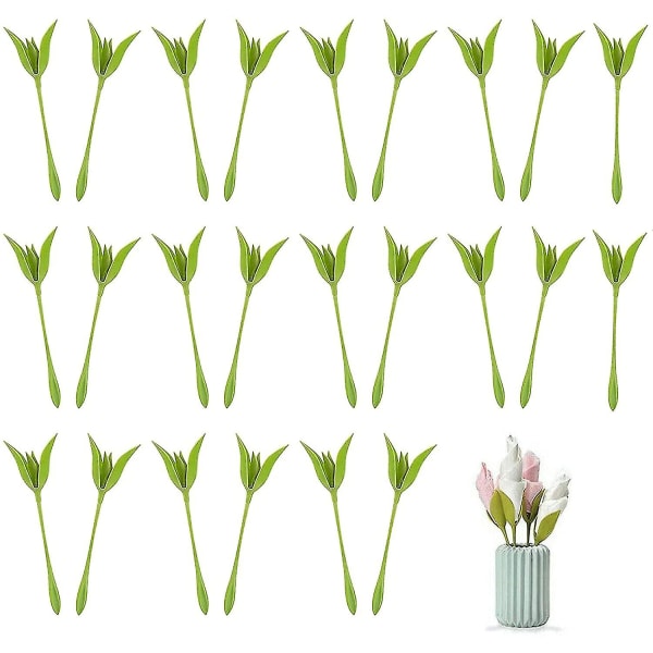 24 stk. Blomsterservietholder, Blomsterdekorativ servietholder, grøn stilkformet blomsterholder til familiefestborddekoration-hy