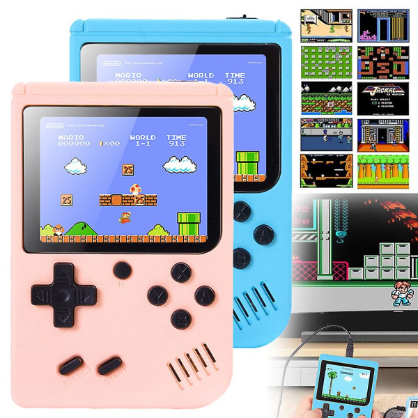 Vuxna Barn Bärbar Retro Machine Mini Handhållen Videospelskonsol Inbyggd 500 i 1 Klassiskt spel Roliga leksakspresenter Pink