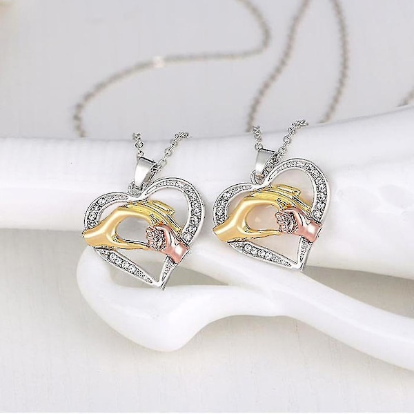 Mor och dotter hand i hand kärlek hjärta halsband Smycken Mors dag present vuxen kvinna