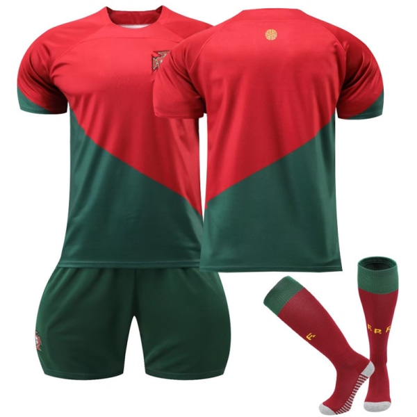 22-23 Portugal Hjem #7 Ronaldo Fodboldtrøje Kit Kids No + Sokker xixl Inget nr + strumpor Kis 26（140-150CM）