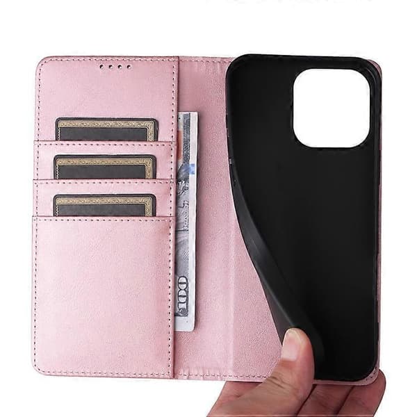 Kompatibel med iPhone 15 Plus / 14 Plus Fodral RFID PU Läder Plånboksstativskydd Pink