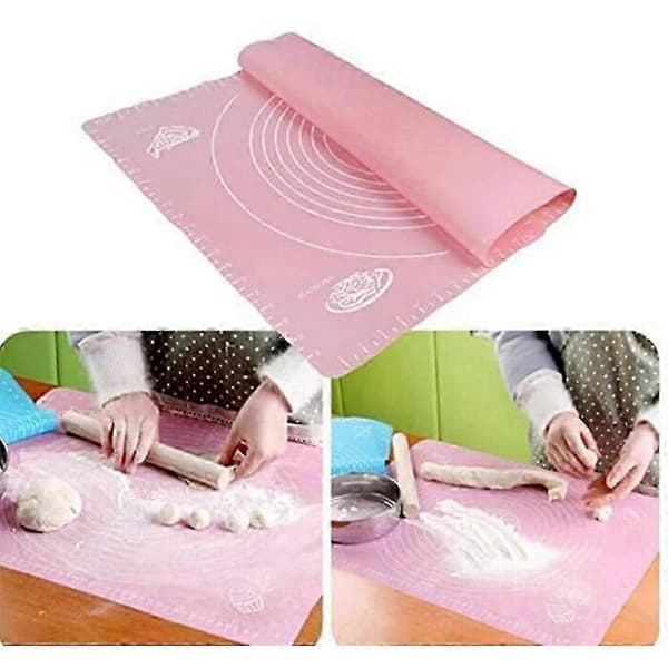 Ekstra stor silikone bageplade til dejrulning med mål, genanvendelig non-stick silikone bageplade (pink), 3145