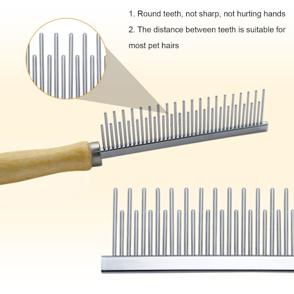 Træhåndteret plejekam til hunde, katte og kæledyr Long & Short Teeth Comb