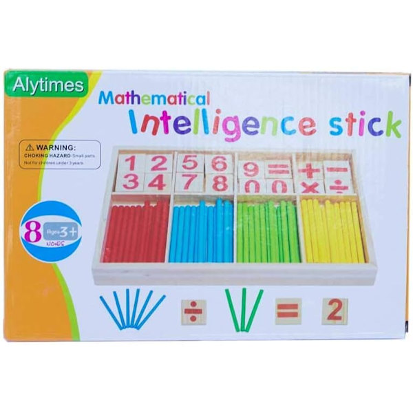 Laskutikkujen laskenta Matematiikan opetuslelu, puiset numerokortit ja laskutikkujen laatikko
