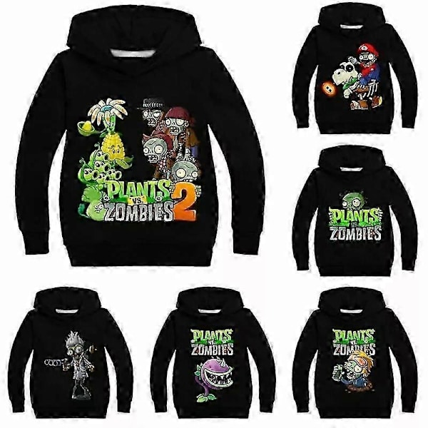 PVZ Børne Hoodie Plants VS Zombies Spil Drenge Piger Trøje Jumper T-shirt Toppe Black 3 120(4-5T)