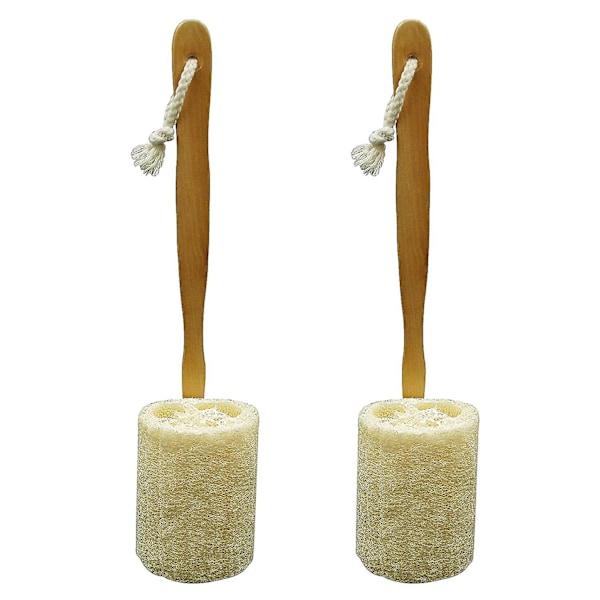 Natural Exfoliating Loofah Luffa Loofa Back Sponge Scrubber Brush With Long Wooden Handle Stick Holder Body Shower Bath Spa Pack Of 2