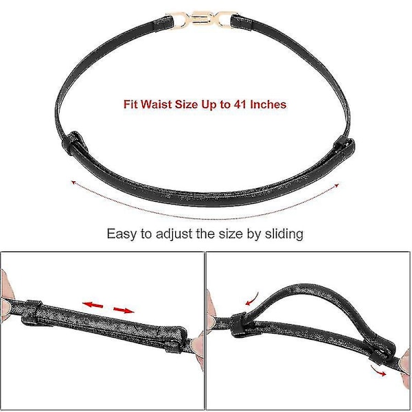 2-pack smala läderbälten för kvinnor, tunna midjebälten för klänningar med gyllene spänne 2PC(Black Brown)