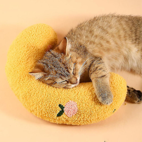 Mjuk hundsäng lugnande kuddar husdjur nackkudde för valp ultra mjuk fluffig husdjur lugnande leksak halv munk cuddler Yellow