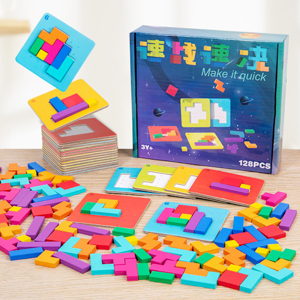 120 stykker Tangram-puslespil til børn, træpuslespil, pædagogiske spil til børn 3 4 5 6 år gamle, Montessori-legetøj, kreative interaktive spil F