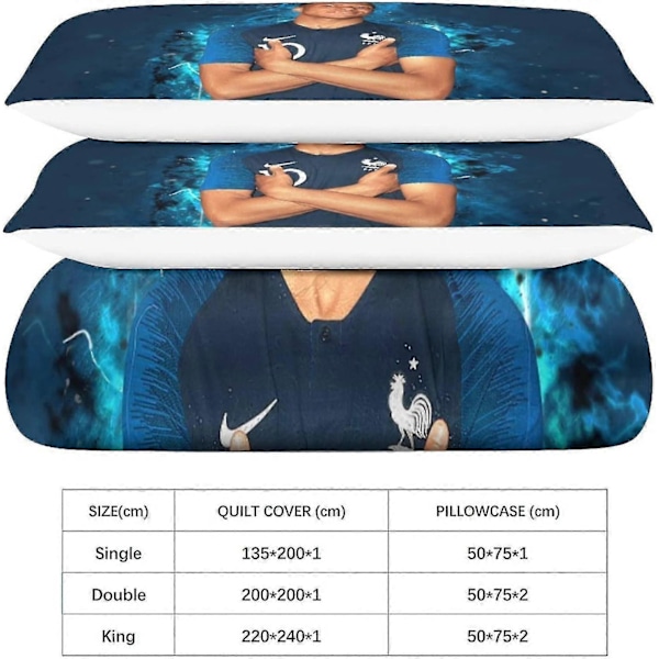 Mbappé Dynetrekksett 3D-trykt Sengetøy Fotballsuperstjerner Dynetrekk, Myk Mikrofiber Gutter og Jenter Dobbel Single135x200cm