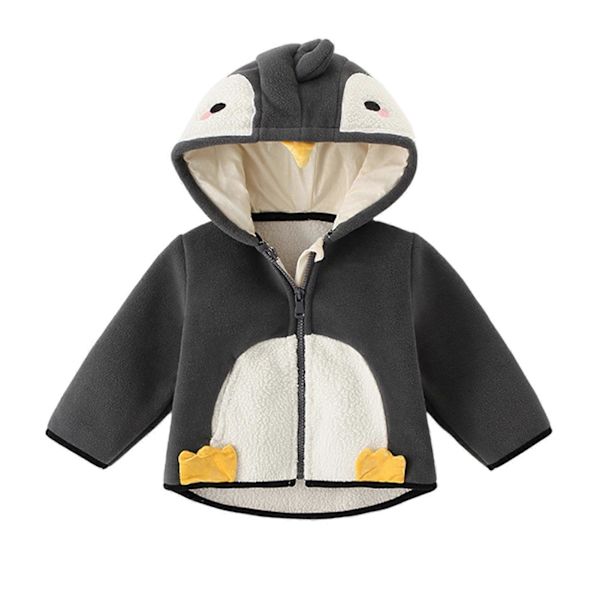Barnjacka i konstgjord ull, höst-vinter, baby, plysch, tjock, med huva Grey Penguin 90cm