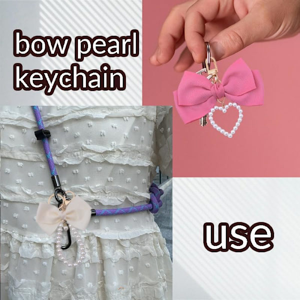 Perle-bue Nøglering Wistlet til Piger Kvinder Bue Perle Nøgleringe Pink Sort Beige
