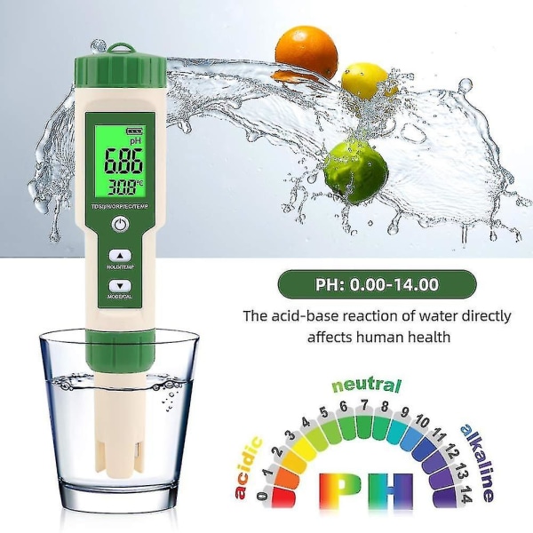 5 in 1 Ph/tds/ec/orp/lämpötilamittari Digitaalinen vedenlaadun testaaja uima-altaisiin, juomaveteen