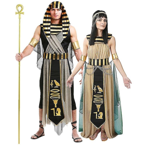 Voksen par Middelaldersk gresk mytologi kostyme Egyptisk farao Cleopatra Cosplay Carnival Halloween Party Fancy Dress Woman XL