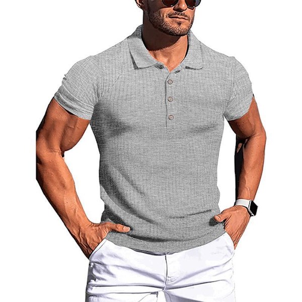 Sommer sports fitness fritid elastisk jakkeslag vertikalstripet kortermet POLO-skjorte for menn Light gray XXXL