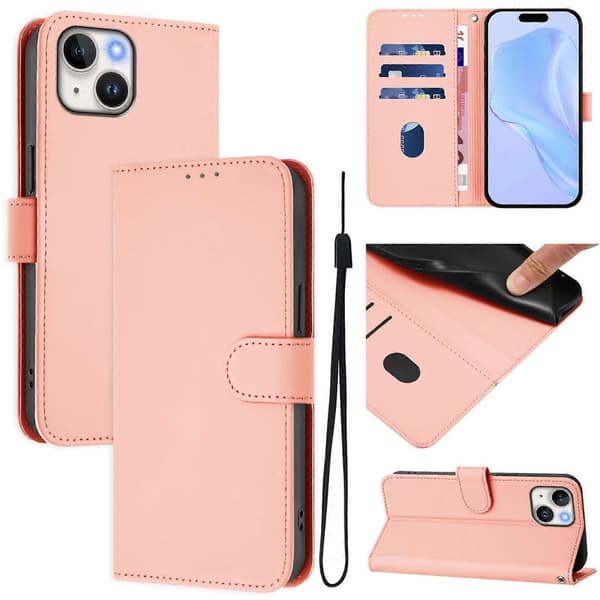 Skinnkänsla Läder Telefonfodral För iPhone 14 / 13 Pink