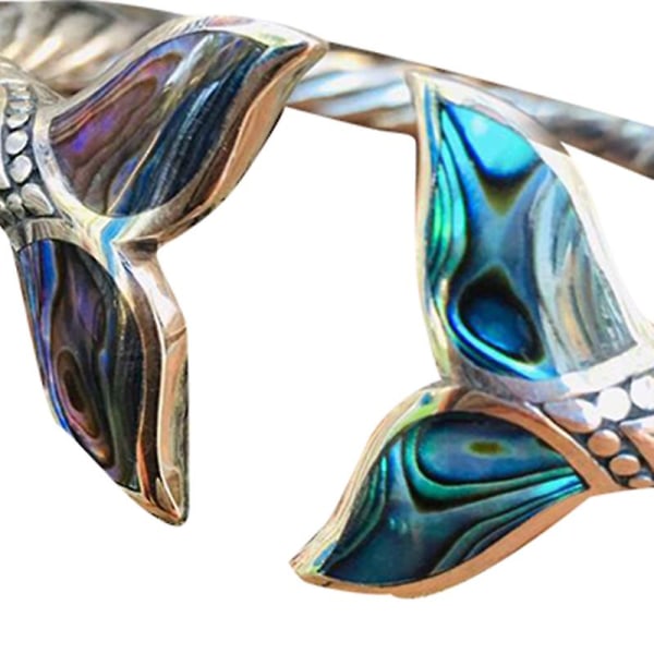 Abalone Shell ja Mermaid Tail Rannekoru säädettävä avoin käsiketju naisille Silver