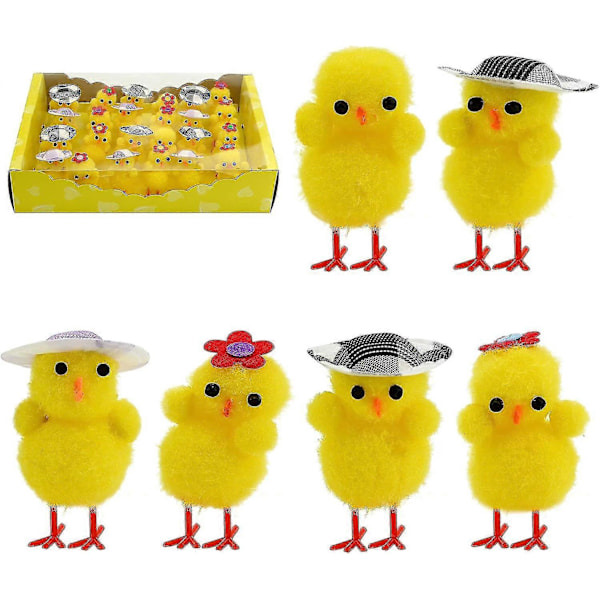 Zk-36 stk. Påskekyllinger | 4 cm - Høye Mini Påskekyllinger Cap Chicken Set of 24