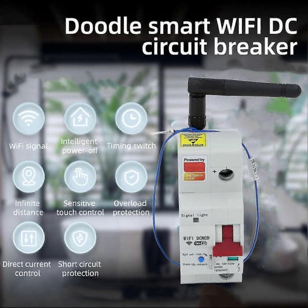 Wi-Fi-aktiveret afbryder med fjernappstyring, stemmekommando-understøttelse, sikkerhedslåsfunktion, DC10-100V, 100A smart luftafbryder til hjemmeautomatisering