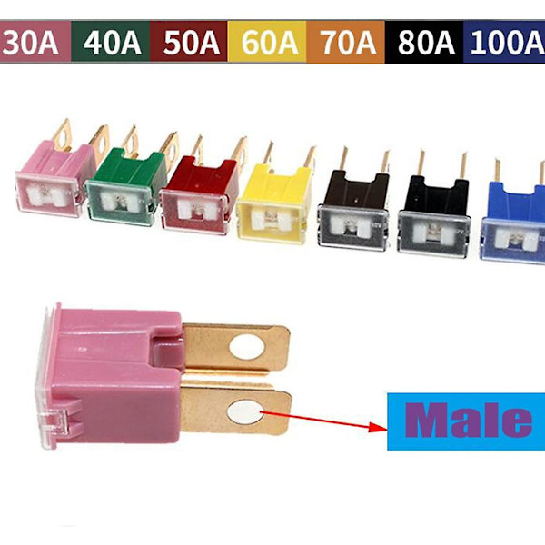 100a 80a 70a 60a 50a 40a 30a Pal Male Slow Blow Bil Autosikring til Honda Mazda 100a