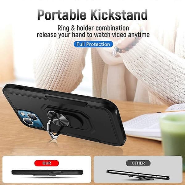 Ring Kickstand Heavy Duty Stødsikkert Telefoncover til iPhone 14 Plus Black