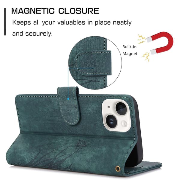 Orkide Lærveske for iPhone 13 Green
