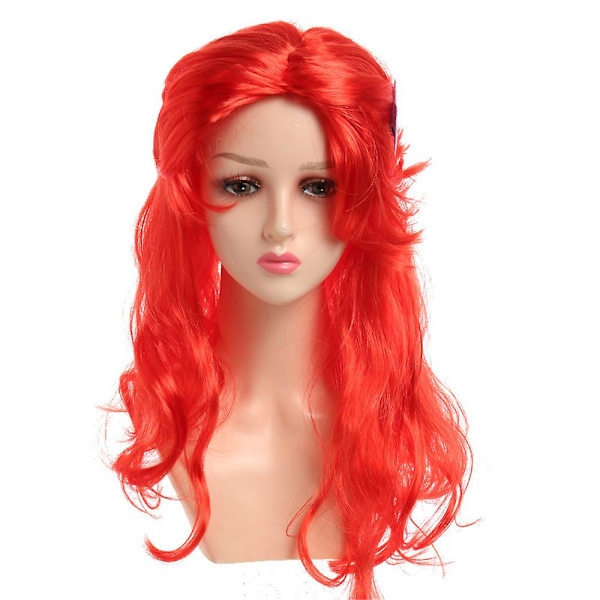 Den lille havfruen kostymeparykk for voksne kvinner lang bølget rød cosplay hårparykk cosplay tilbehør for Halloween karnevalfest
