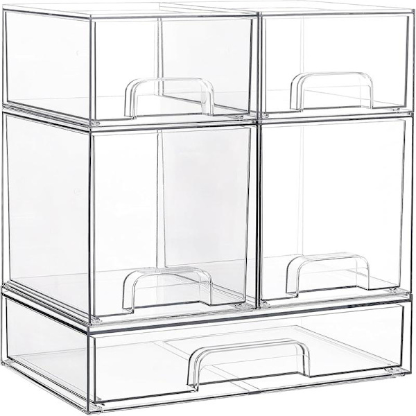 5-piece Clear Small Stackable Storage Drawer Set, Acrylic Makeup Organizer for Bathroom (for Vanity, Storage, Home Organization)