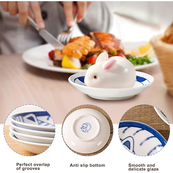4 stk. 4 tommer Søde Kat Sojasovsfade, Keramiske Katteskåle, Japanske Kattetallerkener, Dipfade, Snackfad (4 tommer)