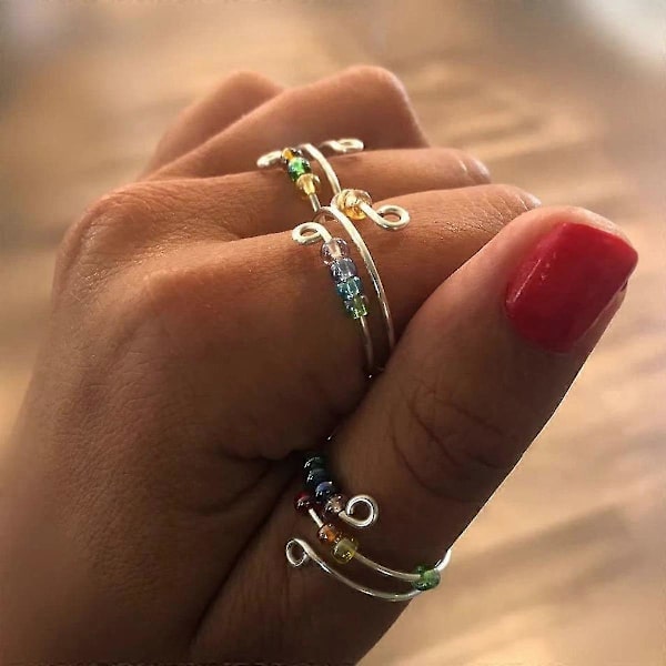 Drive Your Anxiety Regnbågsfärgade Pärlor Fidget Ring, justerbar Ångestring för Dotter, ring med Pärlor S