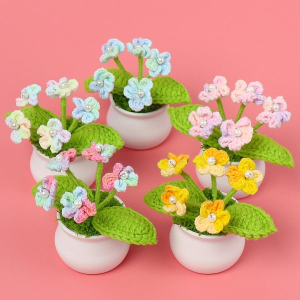 Strikking Hekle potteplanter Håndlagde gradient Glem meg ikke Mini Blomster Ornament Hjem Bildekorasjon B