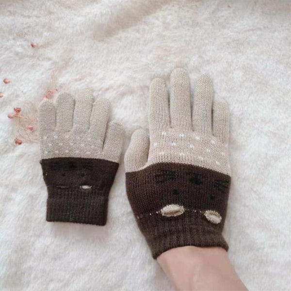 Stretchiga tecknade stickade handskar med full fingerhandskar söta kattungehandskar för barn Light blue