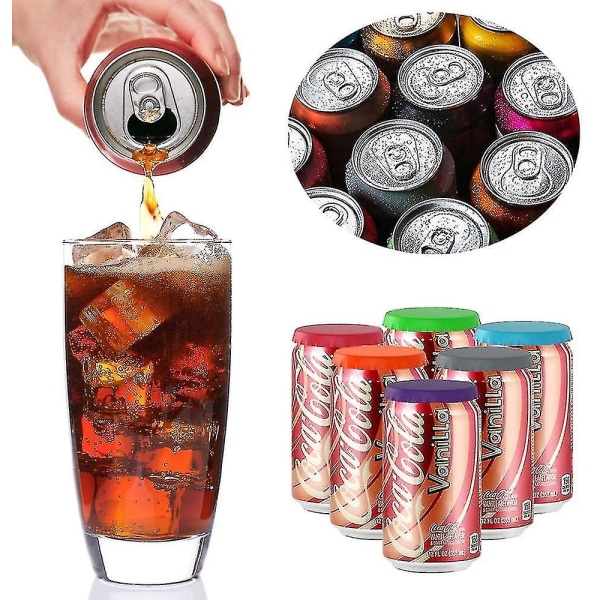 Sodavandsdåselåg, 6-pak genanvendelige silikonedåsedæksler til sodavand/drik/øl, passer til standard sodavandsdåser (flerfarvet)