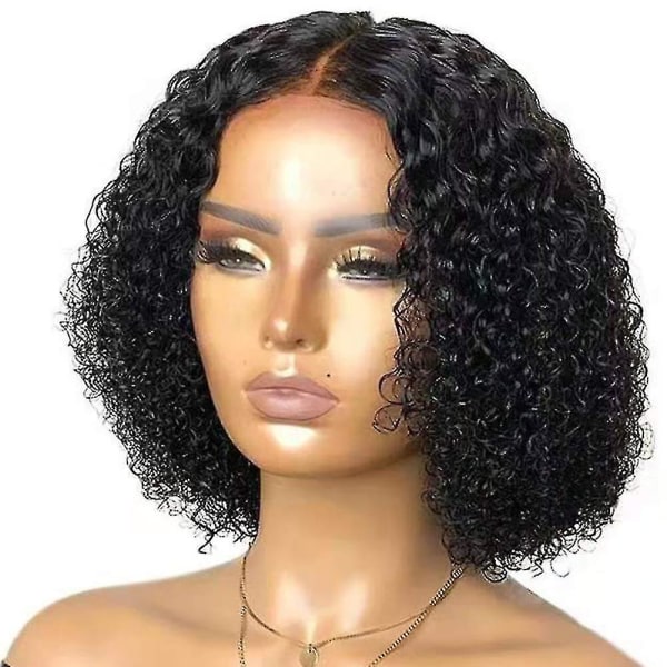 Brazilian Curly Virgin Människohår Peruker Kort Bob Curly Peruk Front Stängning Korta peruker Svart