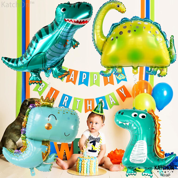 Jätte Dinosaur Ballongset - 4-pack | för Baby Dinosaur Festdekorationer | Baby Dinosaur Ballonger för Dinosaur Baby Shower Dekorationer
