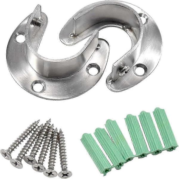 2-pack 25 mm U-formade gardinstångsfästen i rostfritt stål för garderob och draperier