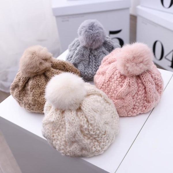 C0064 Hemp Mønster Barnestrikket Beret Ullhatt Høst Og Vinter Varmt Barn Hatt Gray