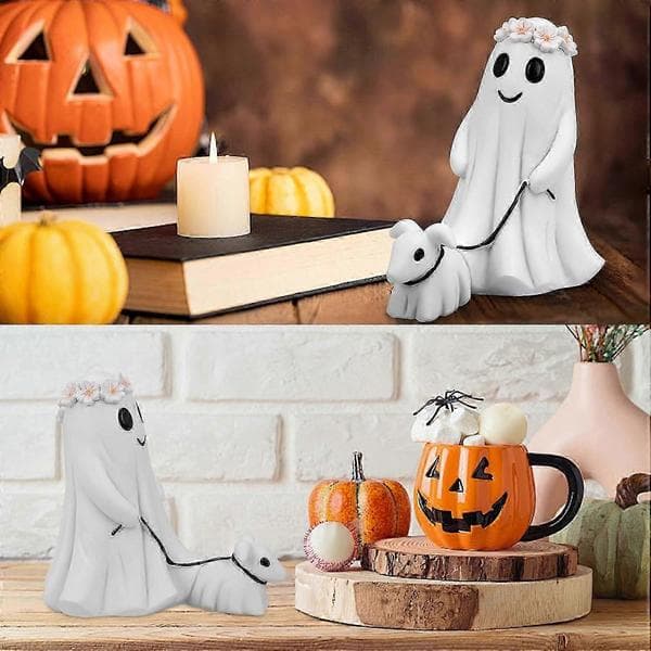 Spöklik Halloween-dekorationsstaty Spöke med hundfigur för heminredning Läskig prydnad Samlarobjekt med spöktema B