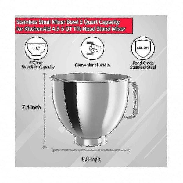 KitchenAid Classic & Artisan Series 5 Quart rustfri stålbolle - Mikserbolle med vippehode på lager