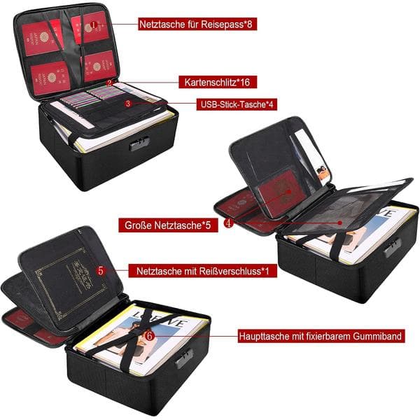 Travel Document Storage, Fireproof Document Bag, Heat Insulated, Multi-layer Storage, Portable Document Safe, Water-resistant Safe, Combination Lock