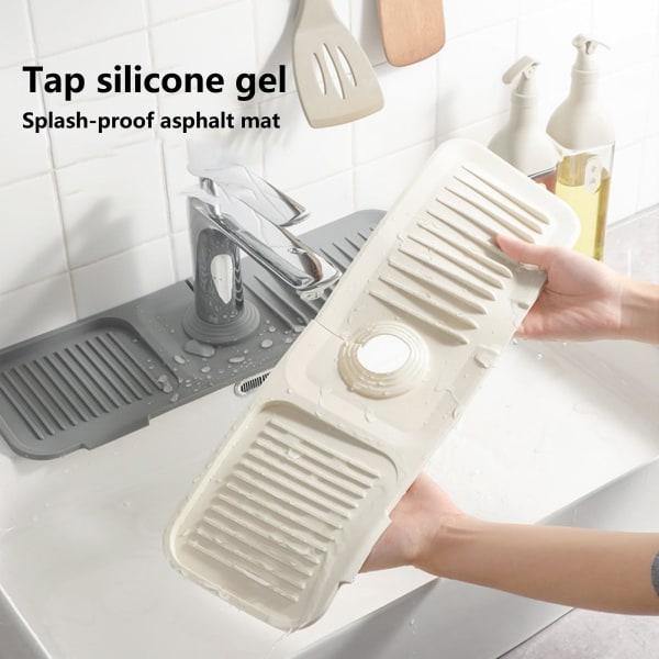Silikone Vandhane Afløbsmåtte Køkkenvask Stænkbeskyttelse Multifunktionel Hurtigtørrende Vandhane Drypfangermåtte til badeværelse Vaskebord Køkkenbordplade Beige XL