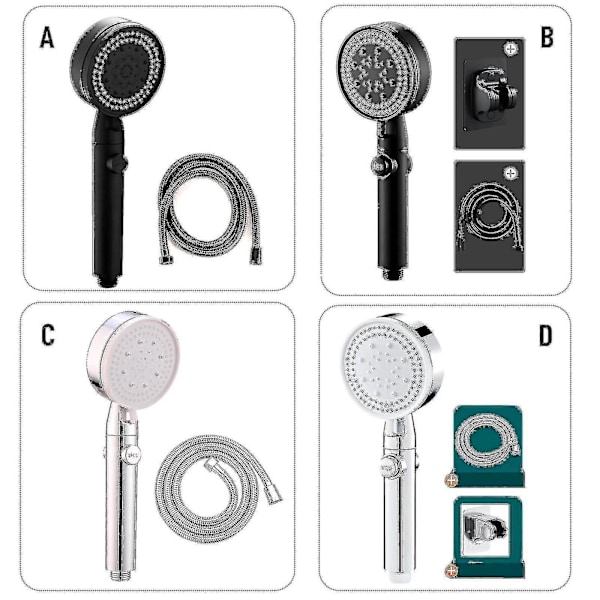 Multifunksjonelt høytrykksdusjhode med 5 moduser, håndholdt høytrykksdusjhode med av/på-bryter U Silver With Base