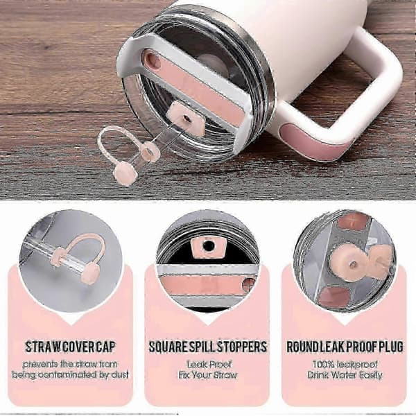 3-delat silikon spillskyddsset - Håll din Stanley Cup 2.0 40oz/30oz mugg läckagefri White
