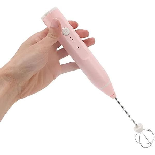Mini håndholdt elektrisk skumvisp, multifunksjonell elektrisk visp, elektrisk eggevisp, kaffeskummer med 2 eggevisphoder for kaffe (rosa)